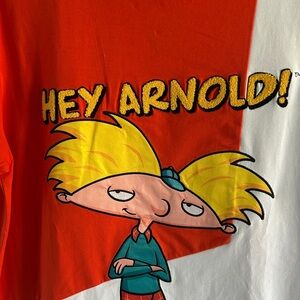 Hey Arnold! UNISEX Red and White embroidered T-Shirt size large